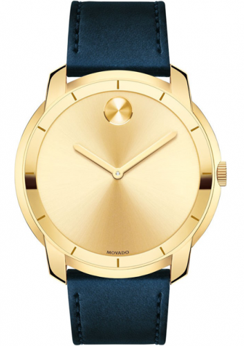 Movado Bold Gold Dial Blue Leather Strap Watch For Men - 3600469
