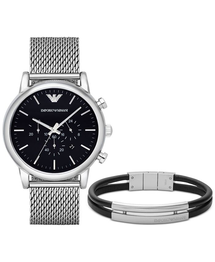Emporio Armani Luigi Black Dial Silver Mesh Bracelet Watch For Men - AR8032