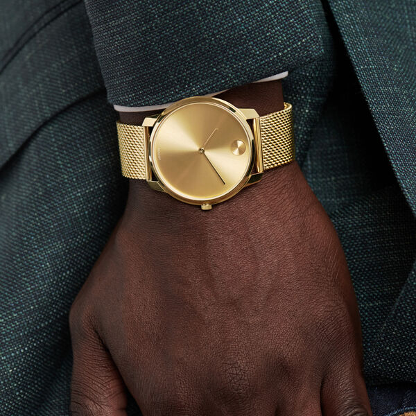 Movado Bold Gold Dial Gold Mesh Bracelet Watch For Men - 3600373