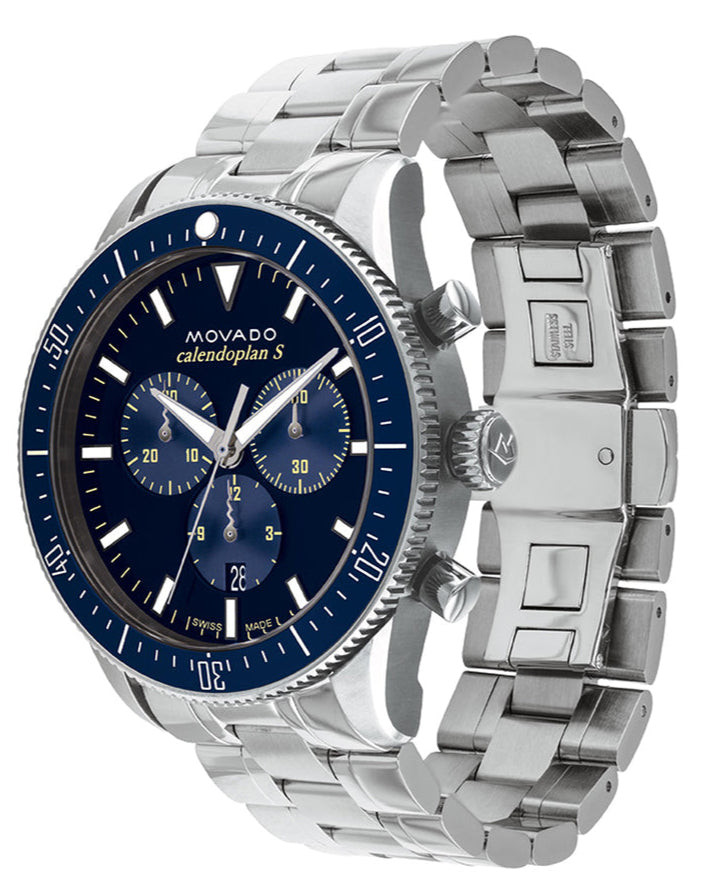 Movado Heritage Calendoplan Chronograph Blue Dial Silver Steel Strap Watch For Men - 3650124