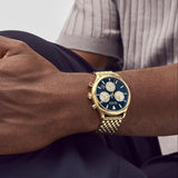 Movado Heritage Calendoplan Blue Dial Gold Steel Strap Watch for Men - 3650015