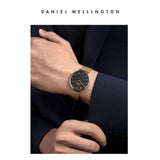 Daniel Wellington Petite Melrose Black Dial Rose Gold Mesh Strap Watch For Women - DW00100303