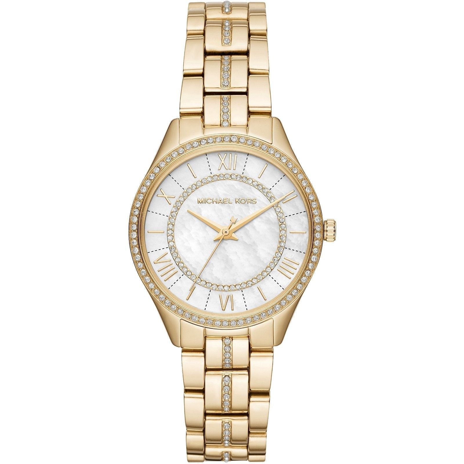 Michael Kors Lauryn Mother of Pearl White Dial Gold Steel Strap Watch for Women - MK3899