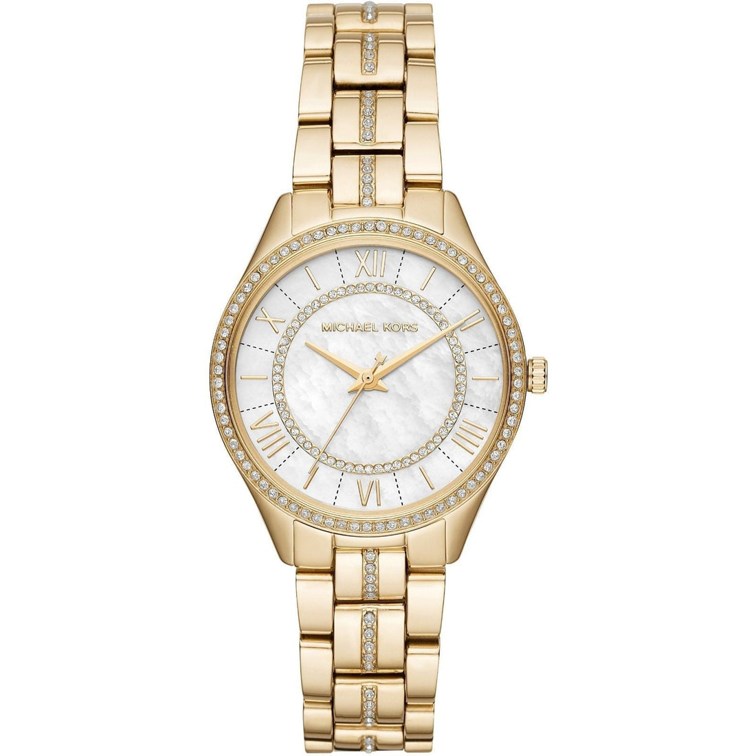 Michael Kors Lauryn Mother of Pearl White Dial Gold Steel Strap Watch for Women - MK3899
