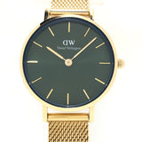 Daniel Wellington Petite Emerald Green Dial Gold Mesh Strap Watch For Women - DW00100479