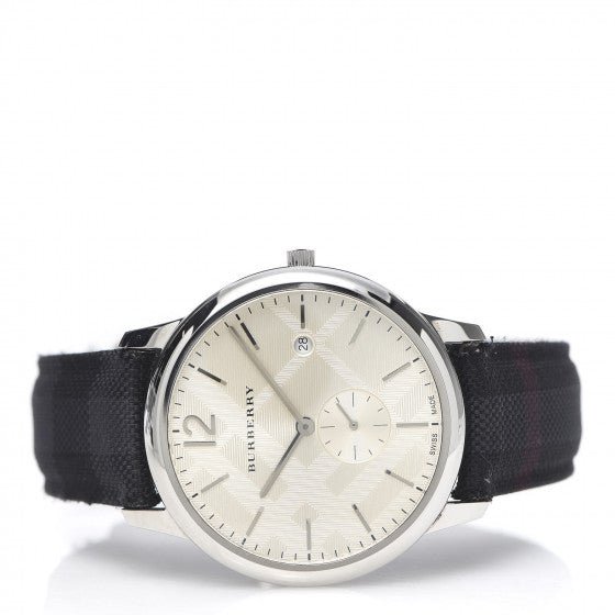 Burberry Classic Round Cream Dial Black Leather Strap Watch for Men - BU10008
