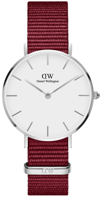 Daniel Wellington Roselyn 3A Petite White Dial Ruby Red NATO Strap Watch For Women - DW00100292