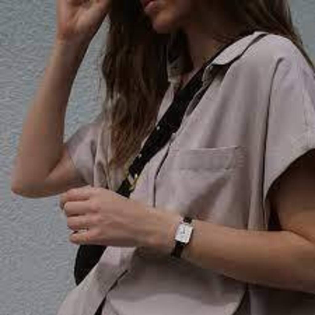 Daniel Wellington Quadro White Dial Black Leather Strap Watch For Women - DW00100434