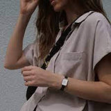 Daniel Wellington Quadro White Dial Black Leather Strap Watch For Women - DW00100434