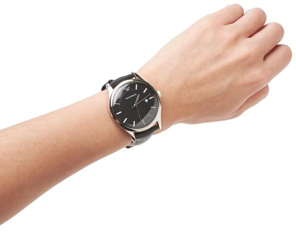 Emporio Armani Lambda Classic Quartz Black Dial Black Leather Strap Watch For Men - AR11020