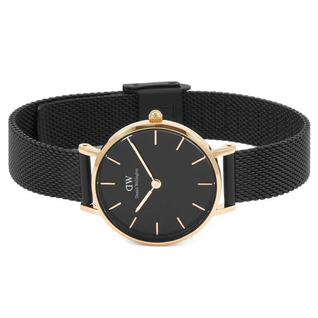 Daniel Wellington Petite Ashfield Black Dial Black Mesh Strap Watch for Women - DW00100307