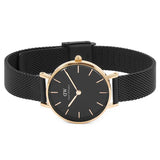 Daniel Wellington Petite Ashfield Black Dial Black Mesh Strap Watch for Women - DW00100307