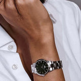 Daniel Wellington Iconic Link Black Dial Silver Steel Strap Watch For Women - DW00100206