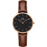Daniel Wellington Classic Petite St Mawes Black Dial Brown Leather Strap Watch For Women - DW00100225