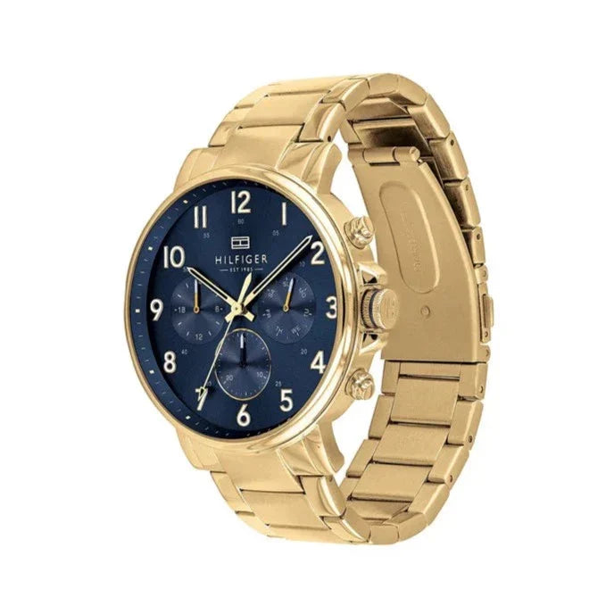 Tommy Hilfiger Daniel Chronograph Blue Dial Gold Steel Strap Watch for Men - 1710384