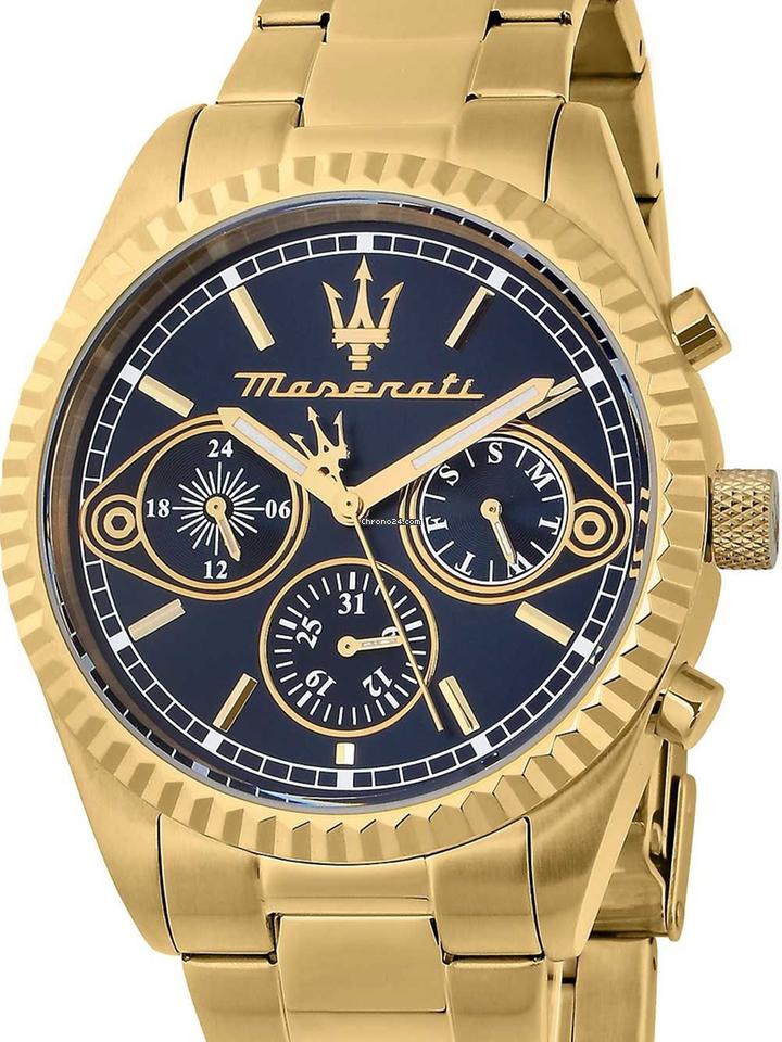 Maserati Competizione Chronograph Blue Dial Gold Steel Strap Watch For Men - R8853100026