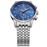 Hugo Boss Navigator Chronograph Blue Dial Silver Steel Strap Watch for Men - 1513498