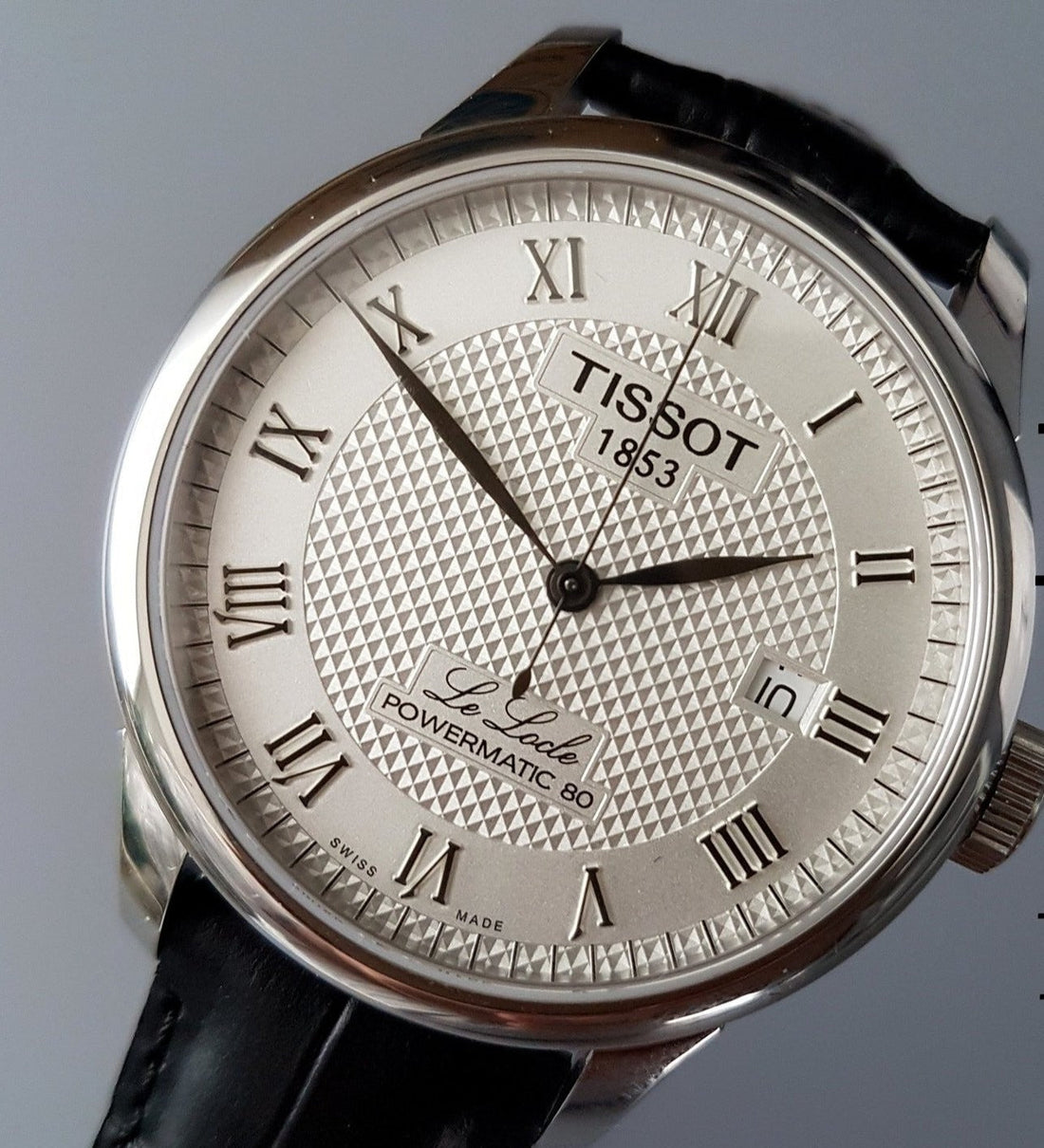 Tissot Le Locle Powermatic 80 Silver Dial Black Leather Strap Watch For Men - T006.407.16.033.00