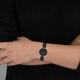 Daniel Wellington Petite Ashfield Black Dial Black Mesh Strap Watch For Women - DW00100245