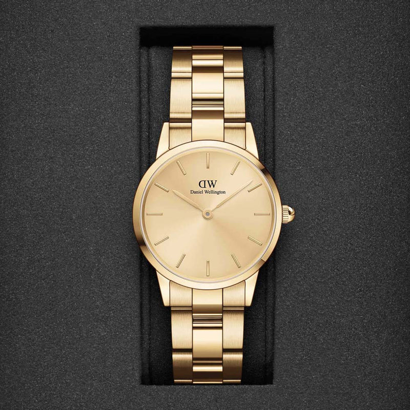 Daniel Wellington Iconic Link Unitone Gold Dial Gold Steel Strap Watch For Women - DW00100403