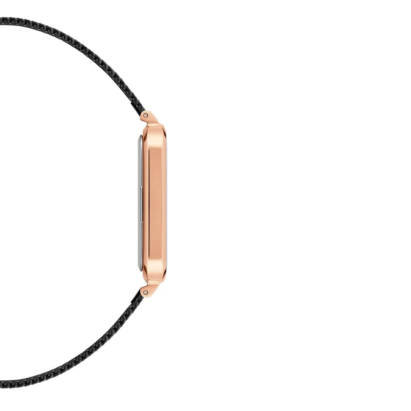 Daniel Wellington Quadro Pressed Ashfield Black Dial Black Mesh Strap Watch for Women - DW00100467