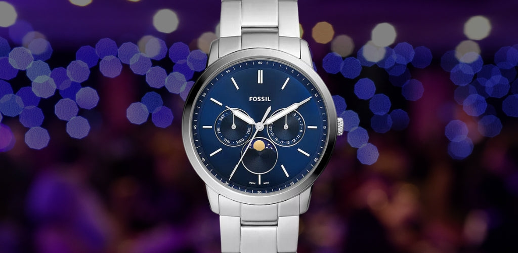 Fossil Neutra Minimalist Moonphase Blue Dial Silver Steel Strap Watch for Men - FS5907