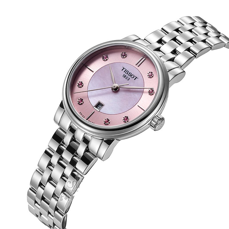 Tissot T Classic Carson Premium Lady Mother of Pearl Pink Dial Silver Steel Strap Watch For Women - T122.210.11.159.00