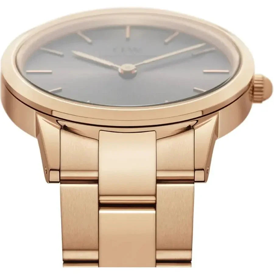 Daniel Wellington Iconic Link Grey Dial Gold Steel Strap Watch For Women - DW00100334