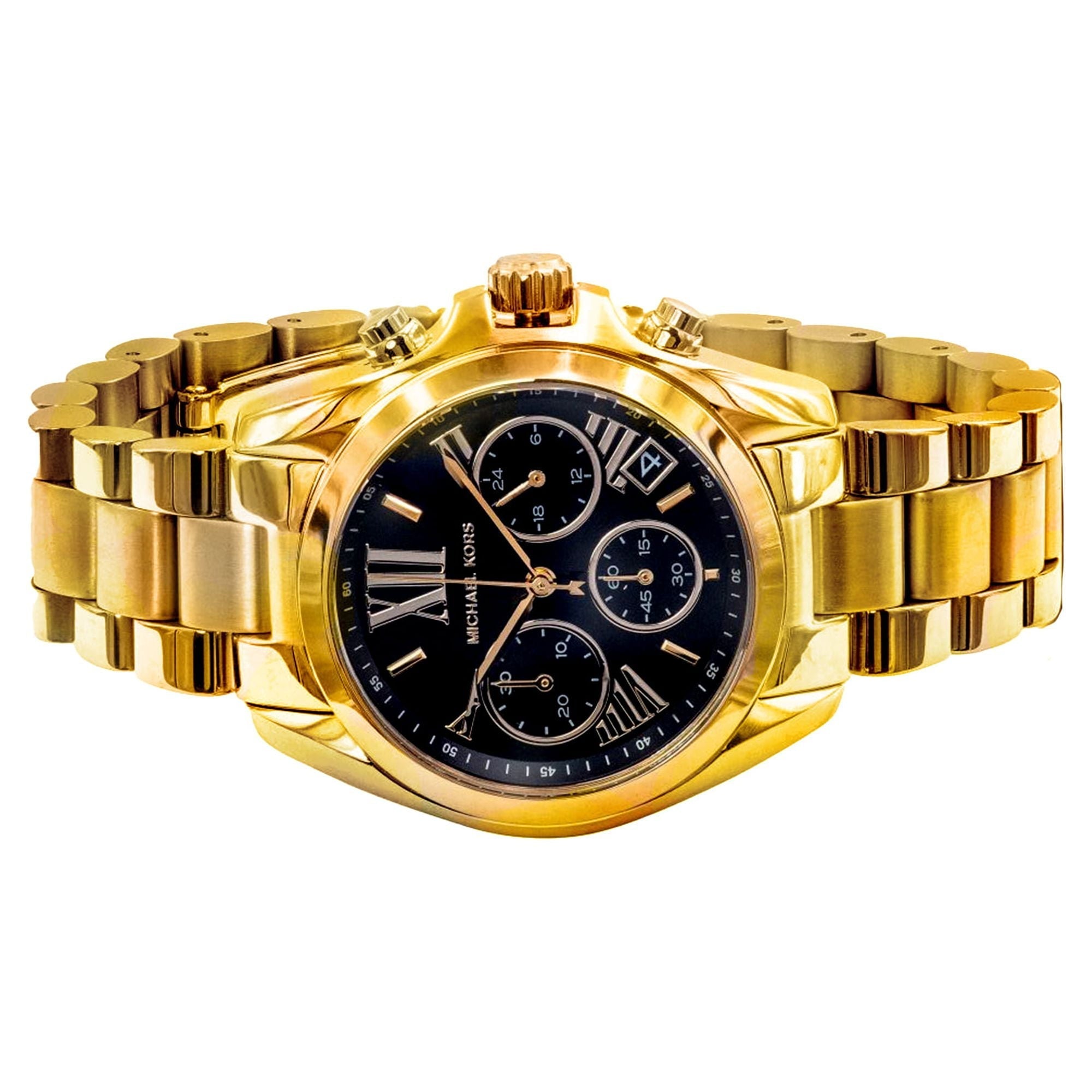 Michael Kors Bradshaw Chronograph Black Dial Gold Steel Strap Watch For Women - MK6959