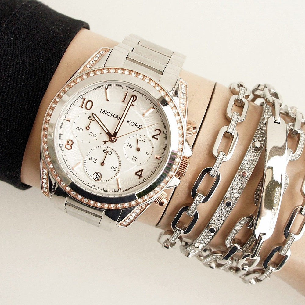 Michael Kors Blair Chronograph Silver Dial Silver Steel Strap Watch for Women - MK5459