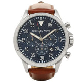 Michael Kors Gage Chronograph Blue Dial Brown Leather Strap Watch For Men - MK8362