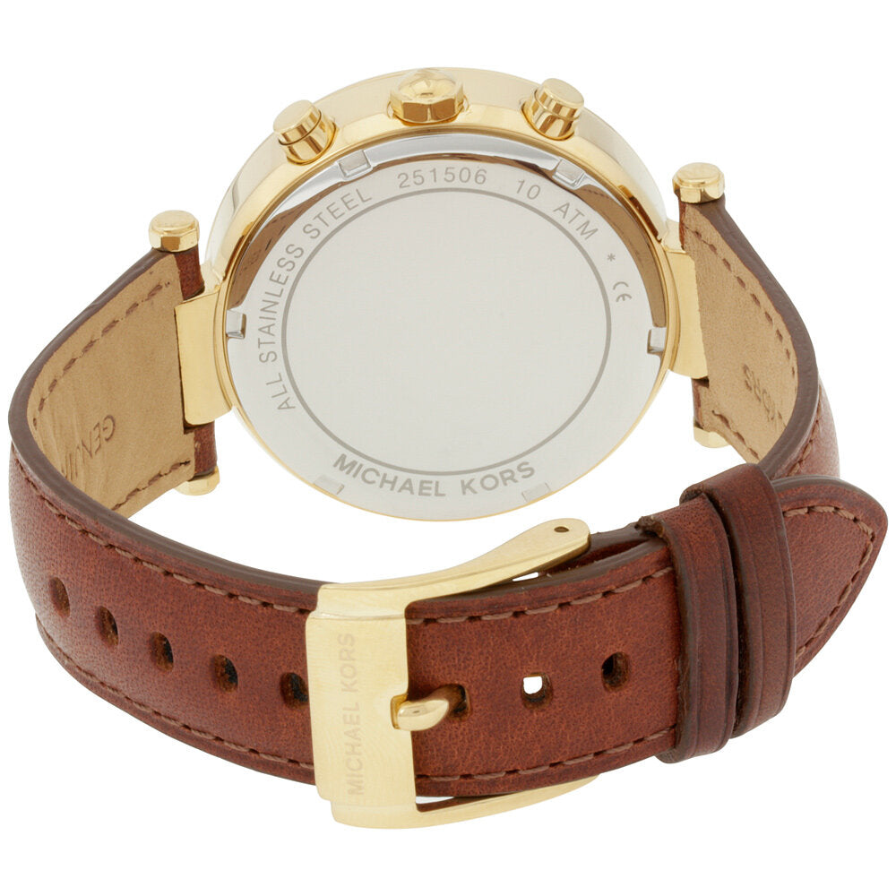 Michael Kors Parker Champagne Gold Dial Brown Leather Strap Watch for Women - MK2249