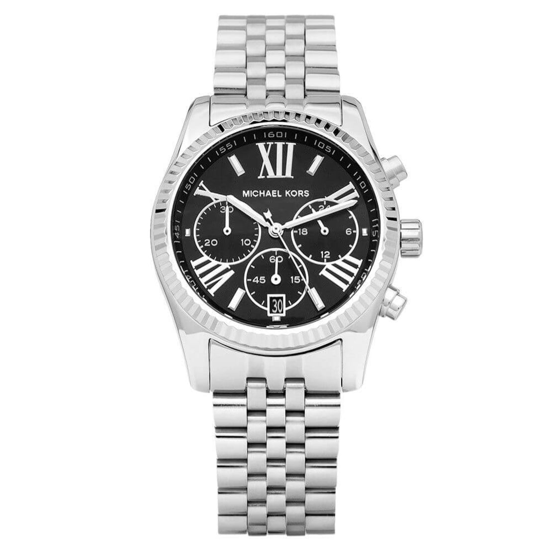 Michael Kors Runway Chronograph Black Dial Silver Steel Strap Watch For Women - MK5708