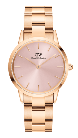 Daniel Wellington Iconic Link Pink Dial Rose Gold Steel Strap Watch For Women - DW00100335