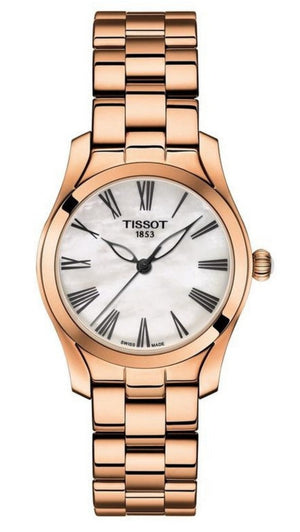Tissot T Wave Mother of Pearl Dial Rose Gold Steel Strap Watch For Women - T112.210.33.113.00