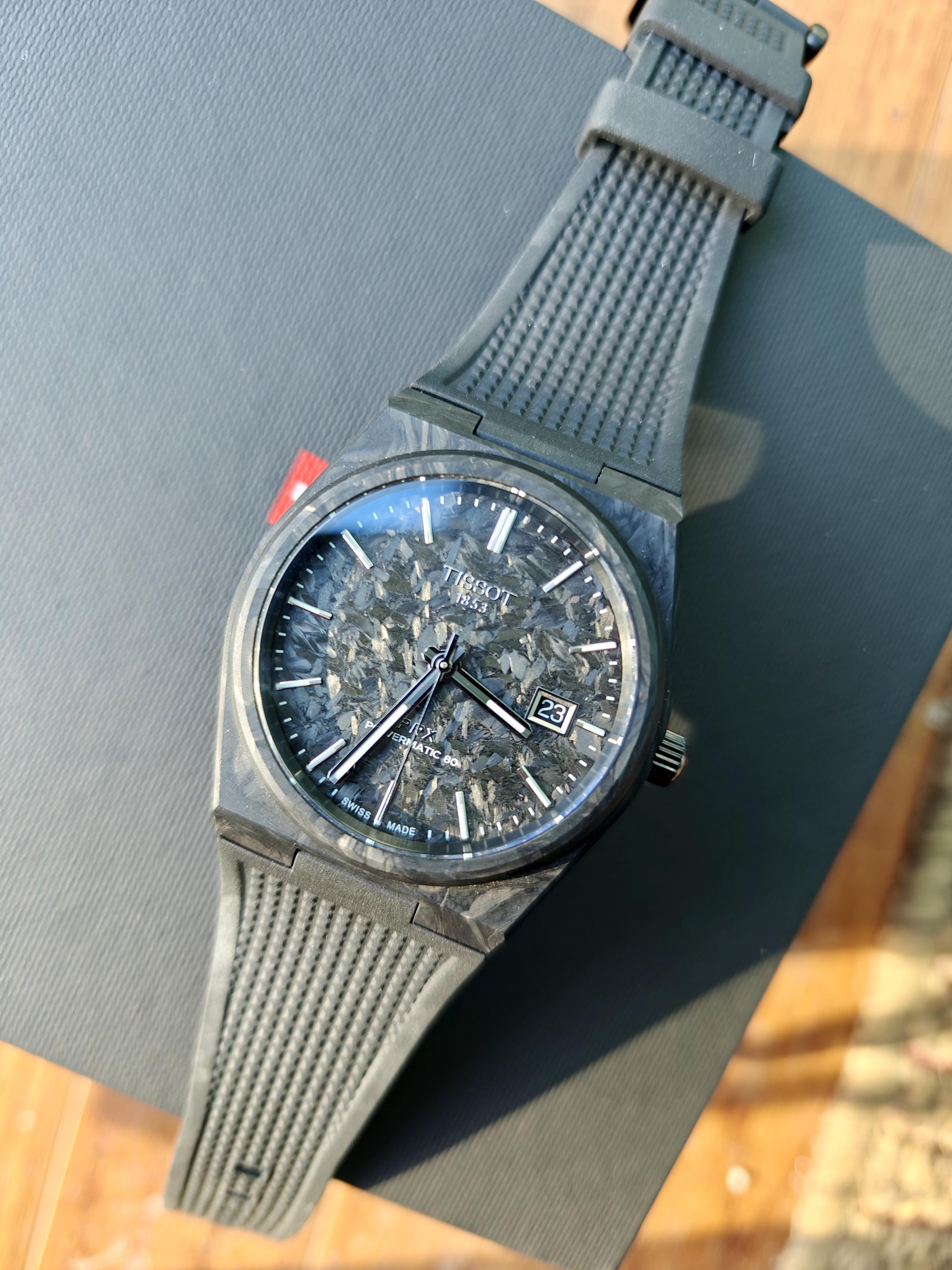 Tissot PRX Powermatic 80 Carbon Black Dial Black Rubber Strap Watch for Men - T137.907.97.201.00