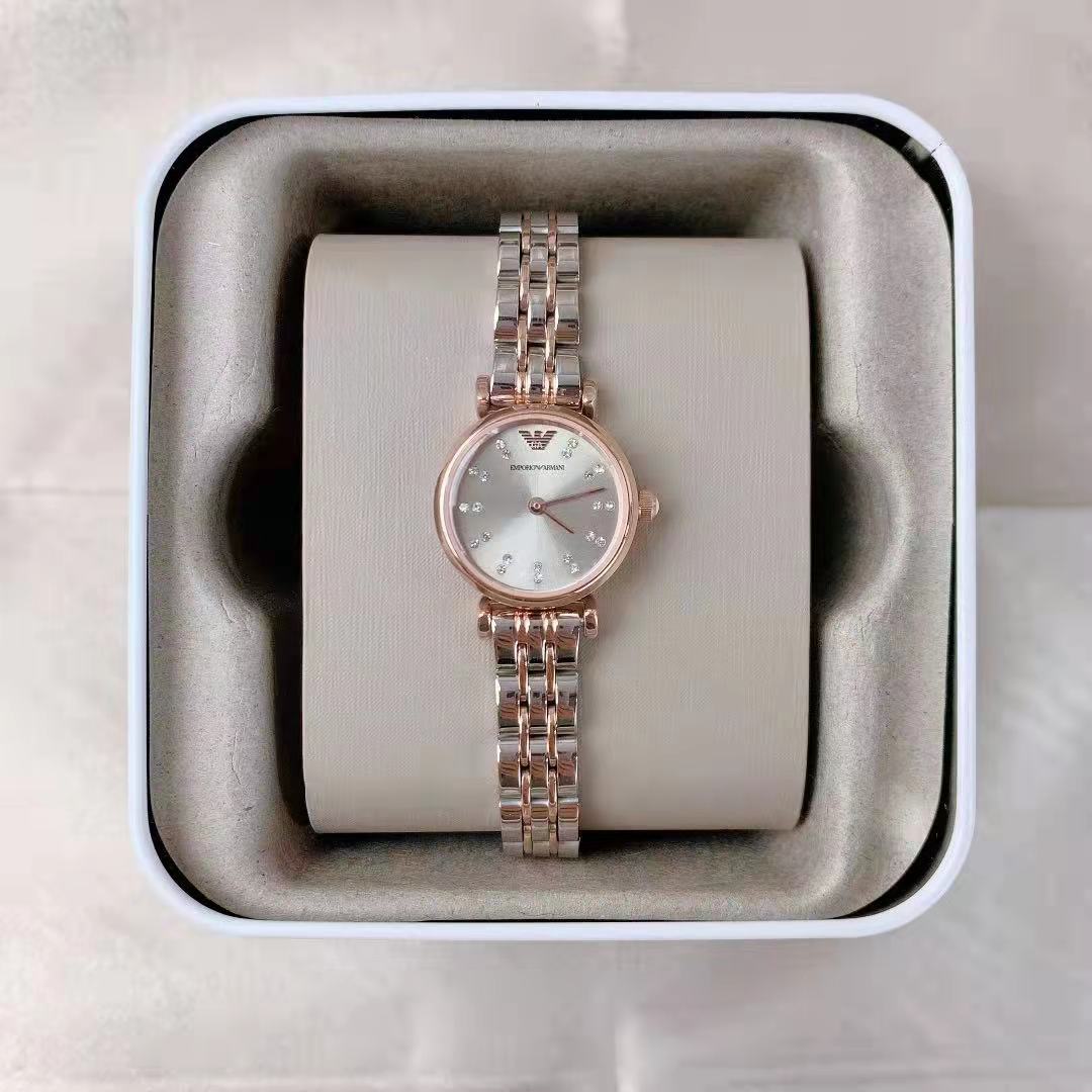 Emporio Armani Gianni T Bar Grey Dial Two Tone Steel Strap Watch For Women - AR1841