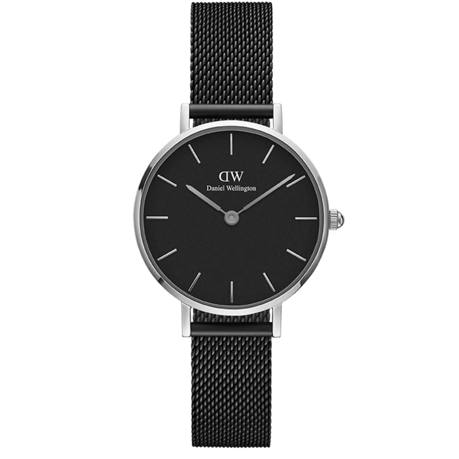 Daniel Wellington Petite Ashfield Black Dial Black Mesh Strap Watch For Women - DW00100202