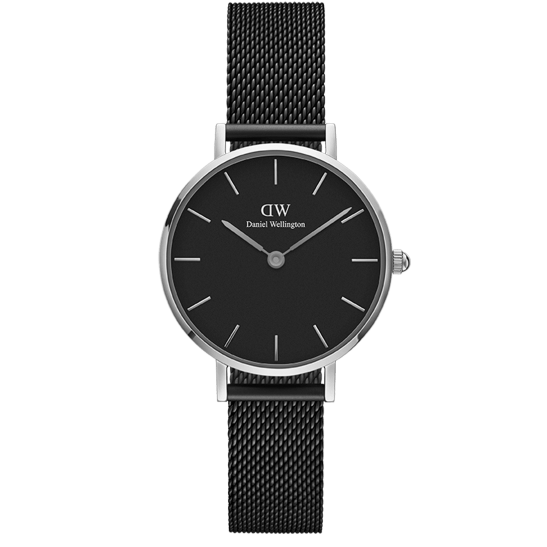 Daniel Wellington Petite Ashfield Black Dial Black Mesh Strap Watch For Women - DW00100202