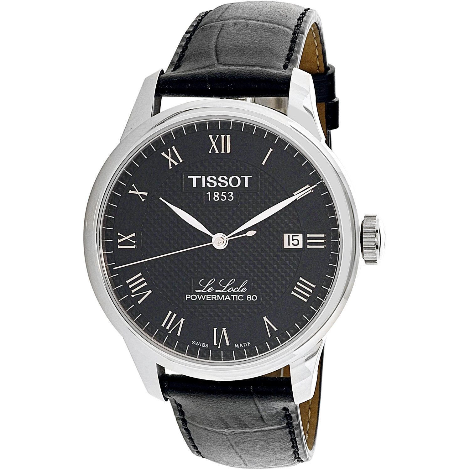 Tissot Le Locle Powermatic 80 Black Dial Black Leather Strap Watch For Men - T006.407.16.053.00