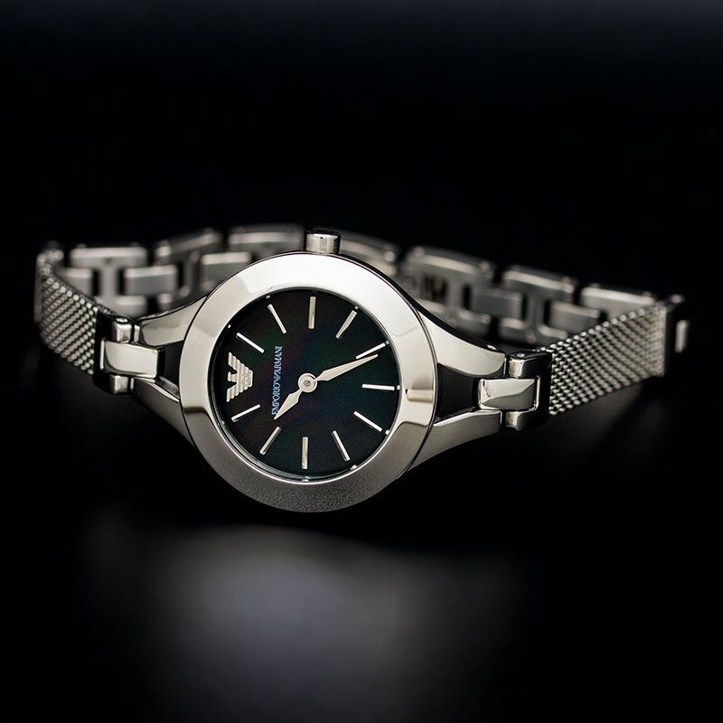 Emporio Armani Classic Quartz Black Dial Silver Steel Strap Watch For Women - AR7328