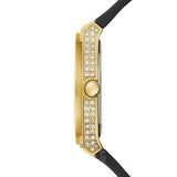 Guess Princess Crystals Gold Dial Black Silicone Strap Watch For Women - GW0439L2
