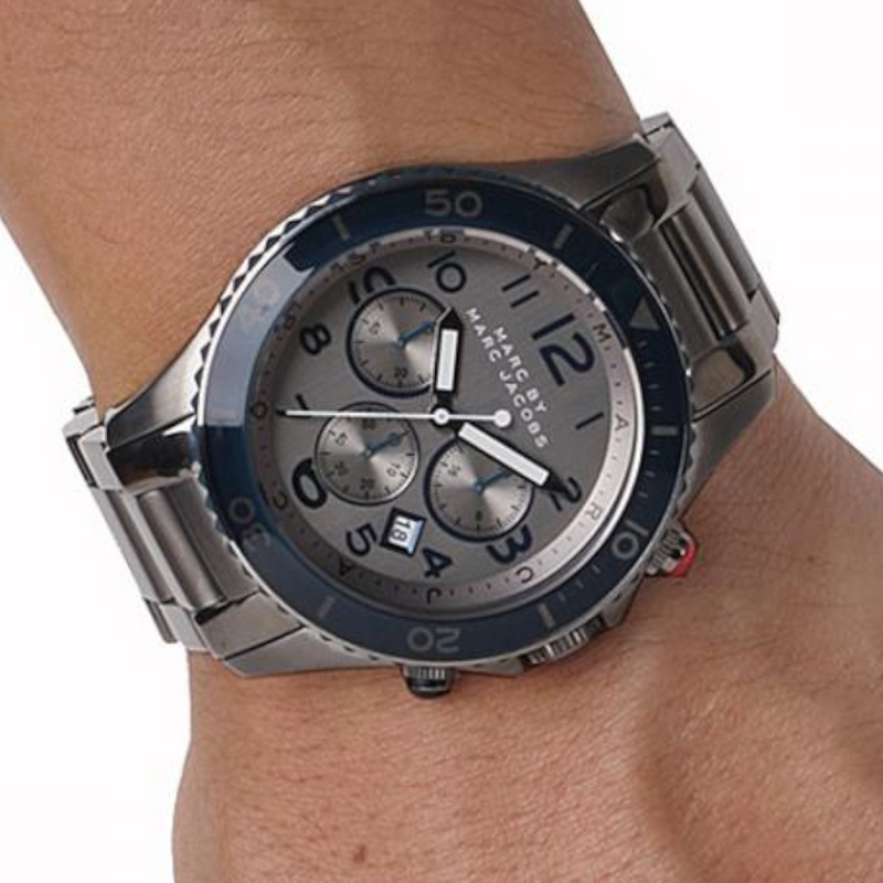 Marc Jacobs Rock Chronograph Silver Dial Silver Steel Strap Watch for Men - MBM5028
