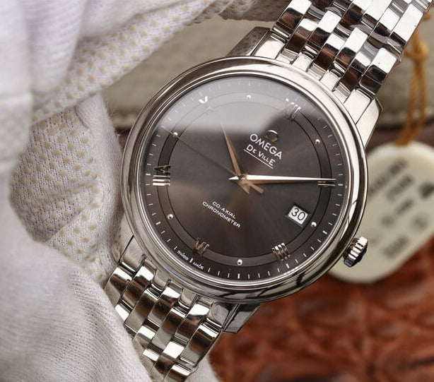 Omega De Ville Prestige Co-Axial Automatic Grey Dial Silver Steel Strap Watch for Men - 424.10.40.20.06.001