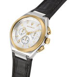 Maserati Triconic Chronograph White Dial Black Leather Strap Watch For Men - R8871639004