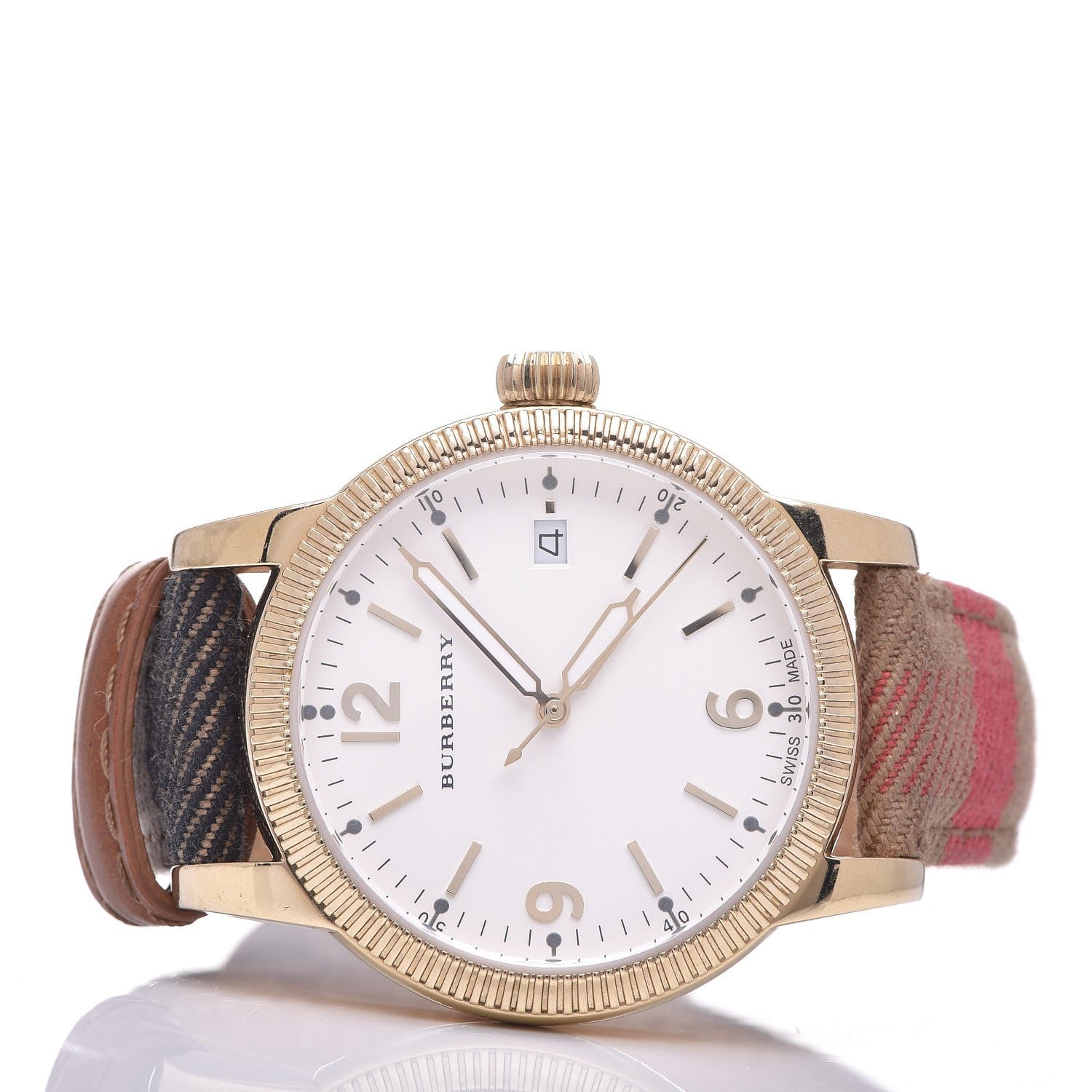 Burberry Utilitarian White Dial Multicolor Leather Strap Watch for Women - BU7853