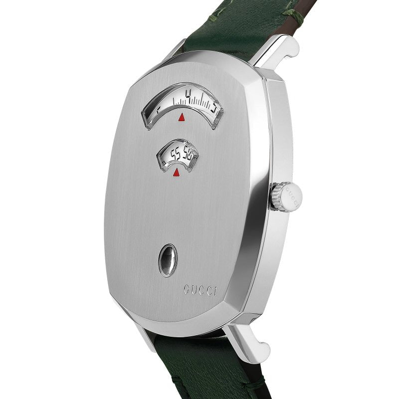 Gucci Grip Silver Dial Green Leather Strap Unisex Watch - YA157412