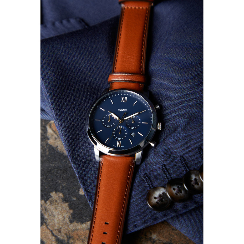 Fossil Neutra Chronograph Blue Dial Brown Leather Strap Watch for Men - FS5791