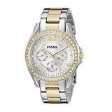 Fossil Riley White Dial Two Tone Steel Strap Watch for Women - ES3204