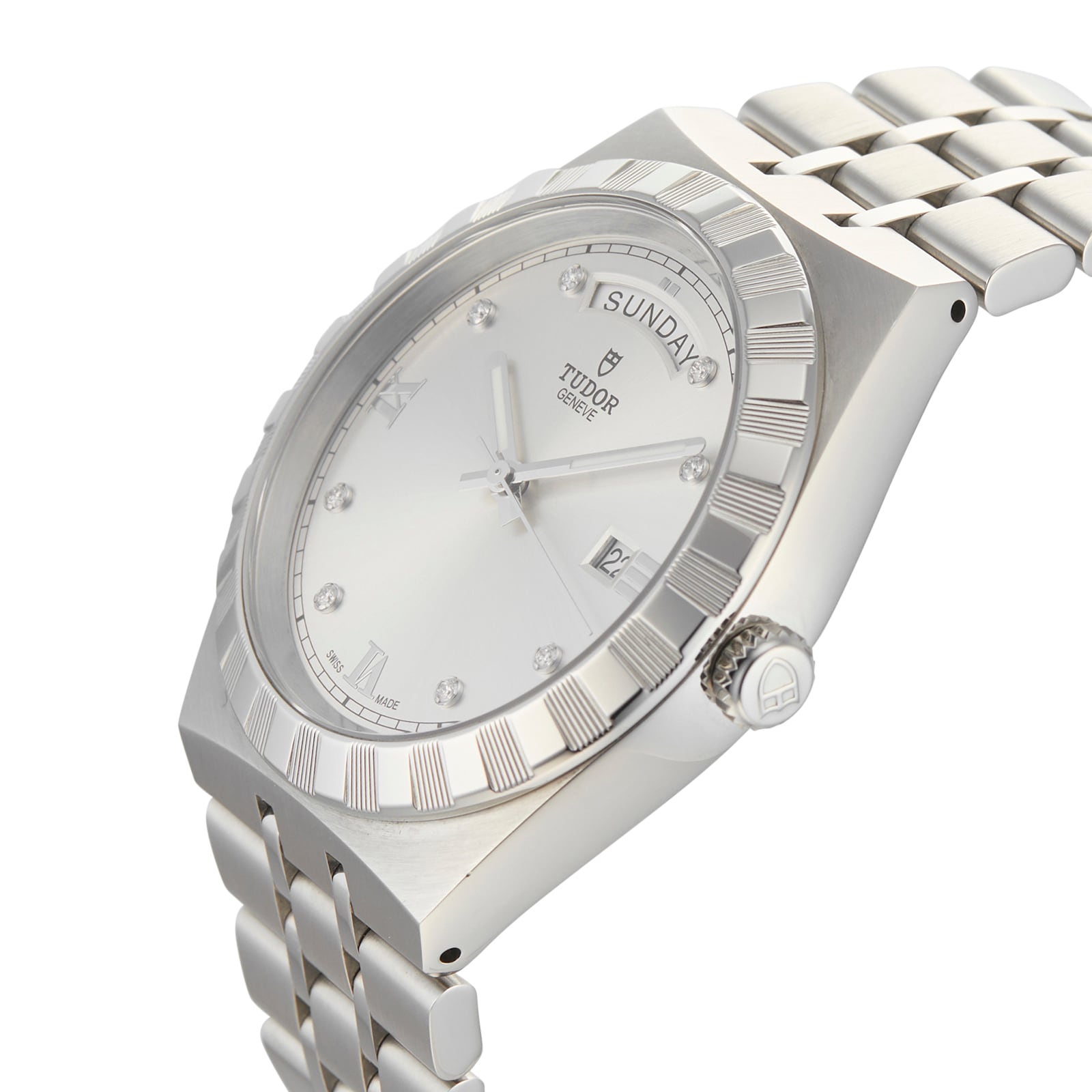Tudor Royal Day Date Diamonds Automatic Silver Dial Silver Steel Strap Watch for Men - M28600-0002